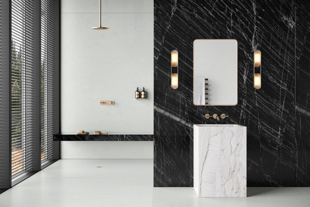 Sensa Oihana quartzite bathroom feature wall